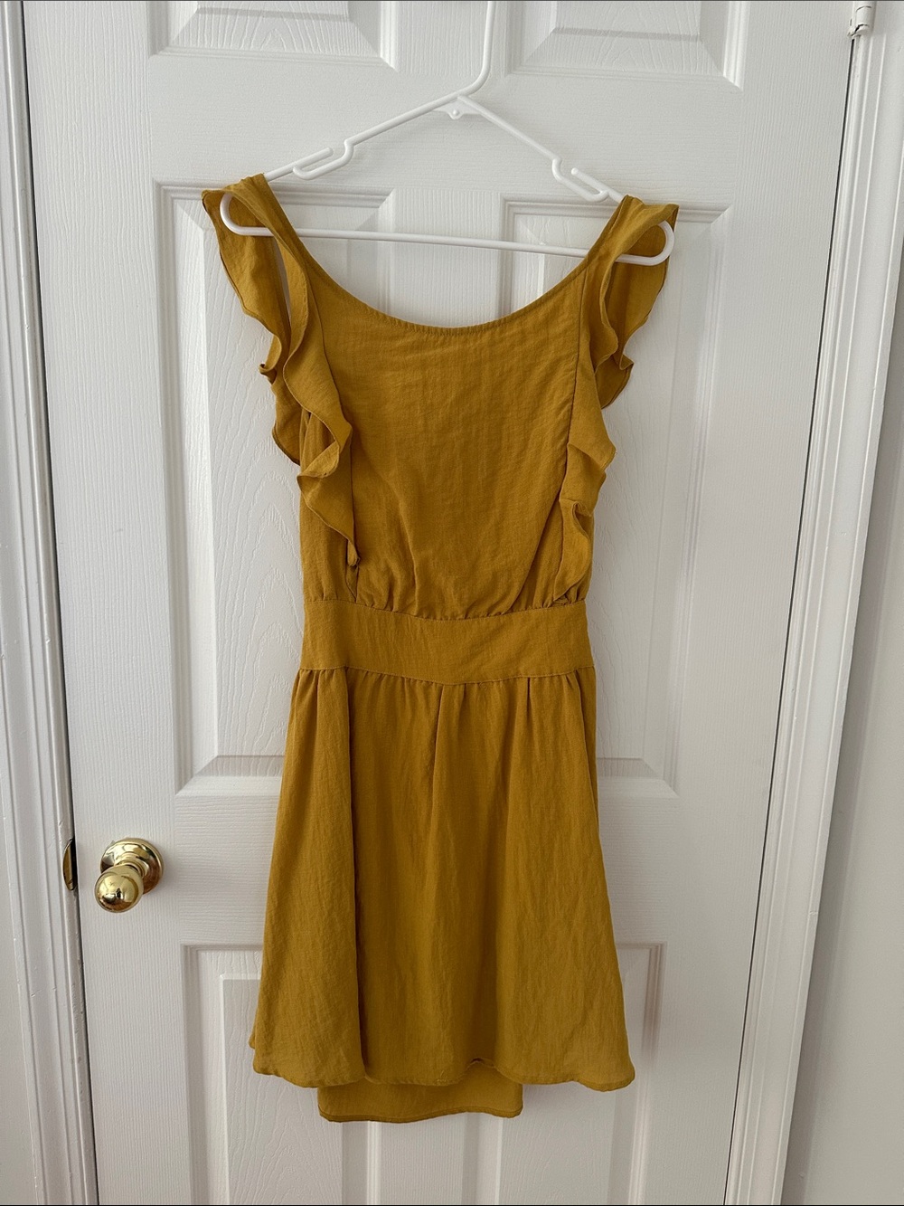 Mustard Ruffle Open Back Dress